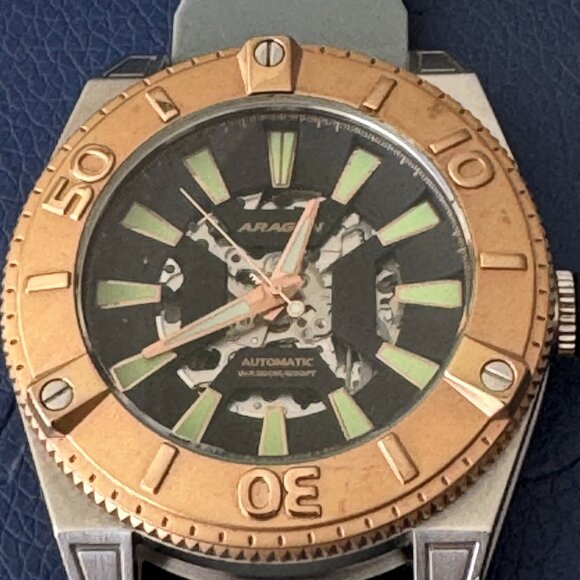 Aragon Silverjet 8N24 Miyota Skeleton Automatic Watch 50mm - ROSE GOLD - A232ROS - Picture 2 of 12